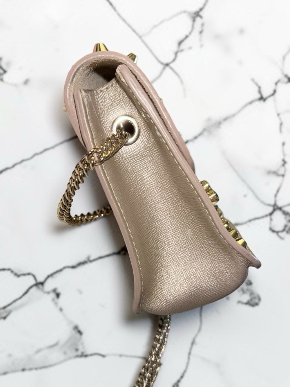 Furla EUC Julia Studded Metropolis Crossbody with Gold Studs & Chain - Picture 9 of 16